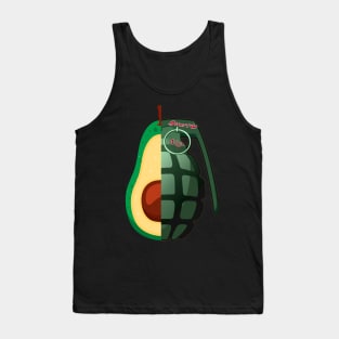 Two halves. Half avocado, half hand grenade. Not to the war. Avocado versus hand grenade. Tank Top